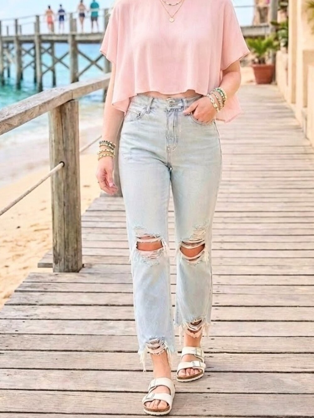 Altar'd State Light Blue Distressed Flare Jeans